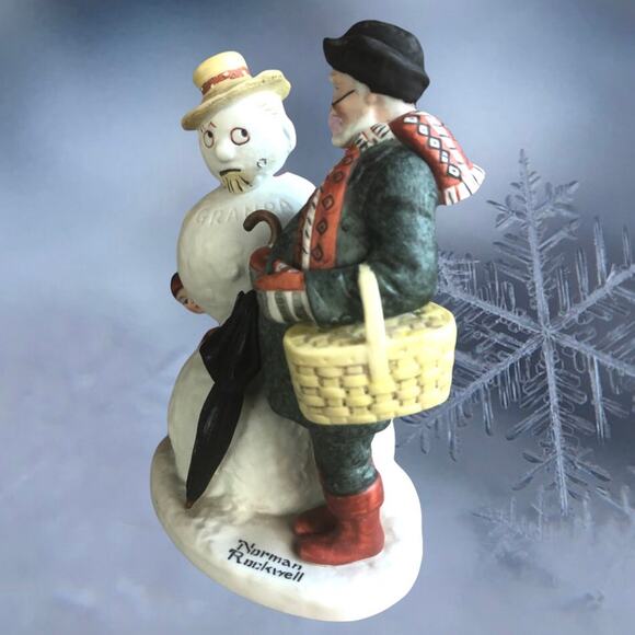 1980 Norman Rockwell Grandpa Snowman Danbury Mint Ceramic Holiday Home Decor - Picture 2 of 10
